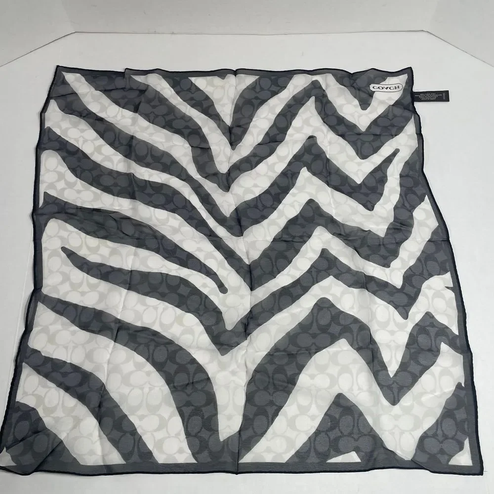 NWOT Coach signature black/white 100% silk zebra print scarf PRICE FIRM - Picture 8 of 10